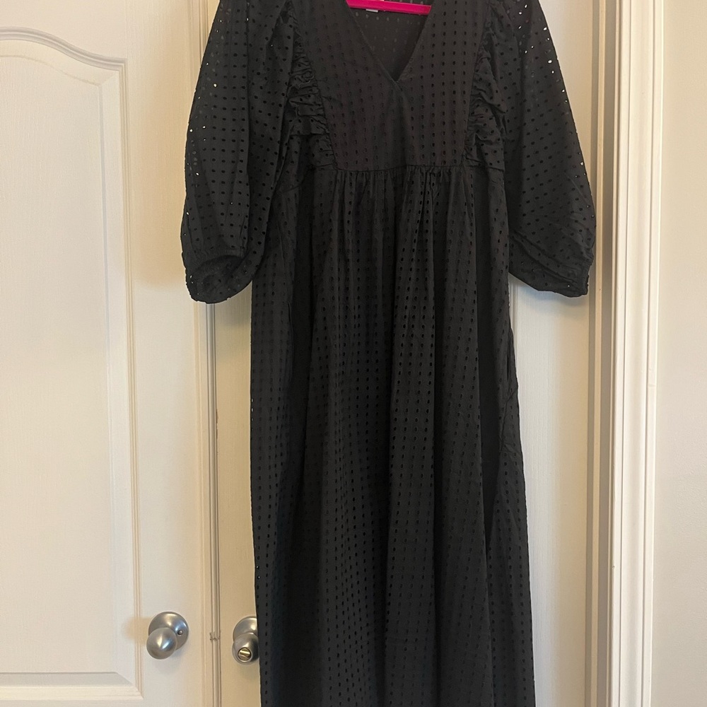Black eyelet midi dress